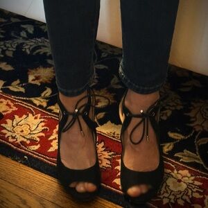 Unisa Black Suede Lace Up Peep Toe Heel, 6.5